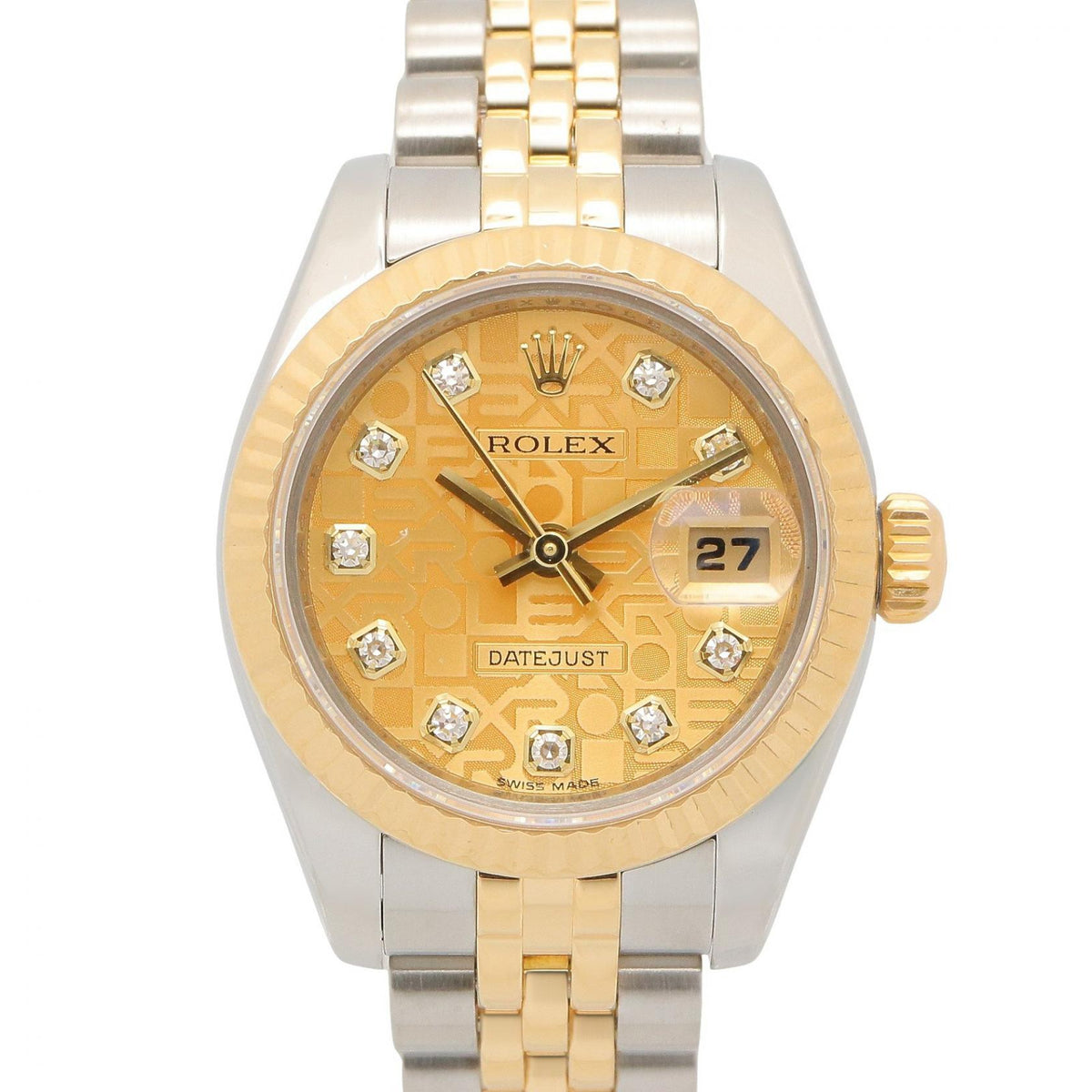 ROLEX Datejust 10-Diamond Gold Dial Watch