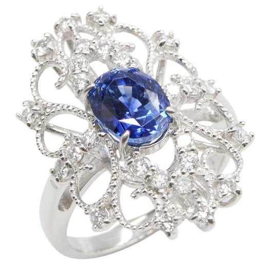 JEWELRY Pt900 Sapphire Diamond Ring Size JP 11.5