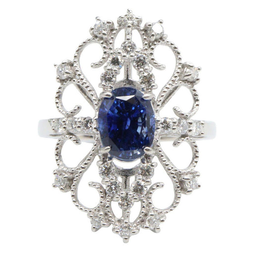 JEWELRY Pt900 Sapphire Diamond Ring Size JP 11.5