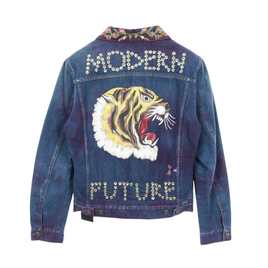 GUCCI Denim Jacket Navy Multicolor Cotton Size 44