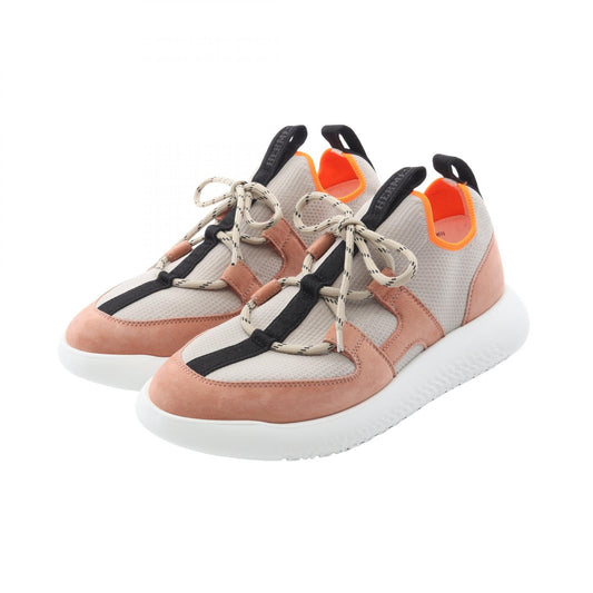 HERMES Duel Beige/Pink Fabric Suede Slip-Ons Size 36.5