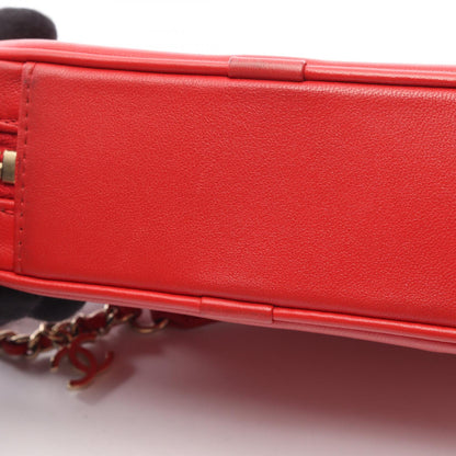 CHANEL Coco Mark Chain Leather Bag Red