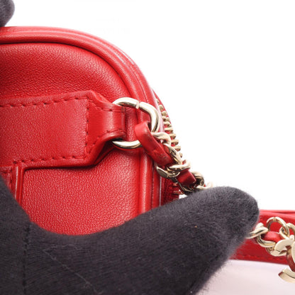 CHANEL Coco Mark Chain Leather Bag Red