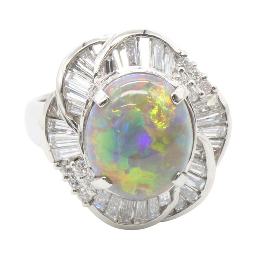 JEWELRY Black Opal Diamond Pt900 Platinum Ring Size JP 11