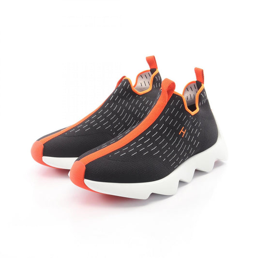 HERMES Eclair Fabric Slip-ons Black Orange Size 41.5