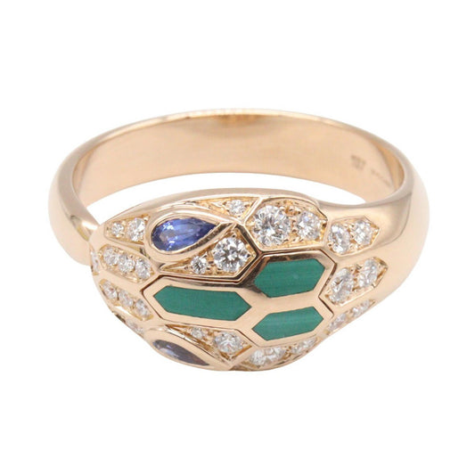 BVLGARI Serpenti Sapphire Diamond Malachite Ring Size JP 19