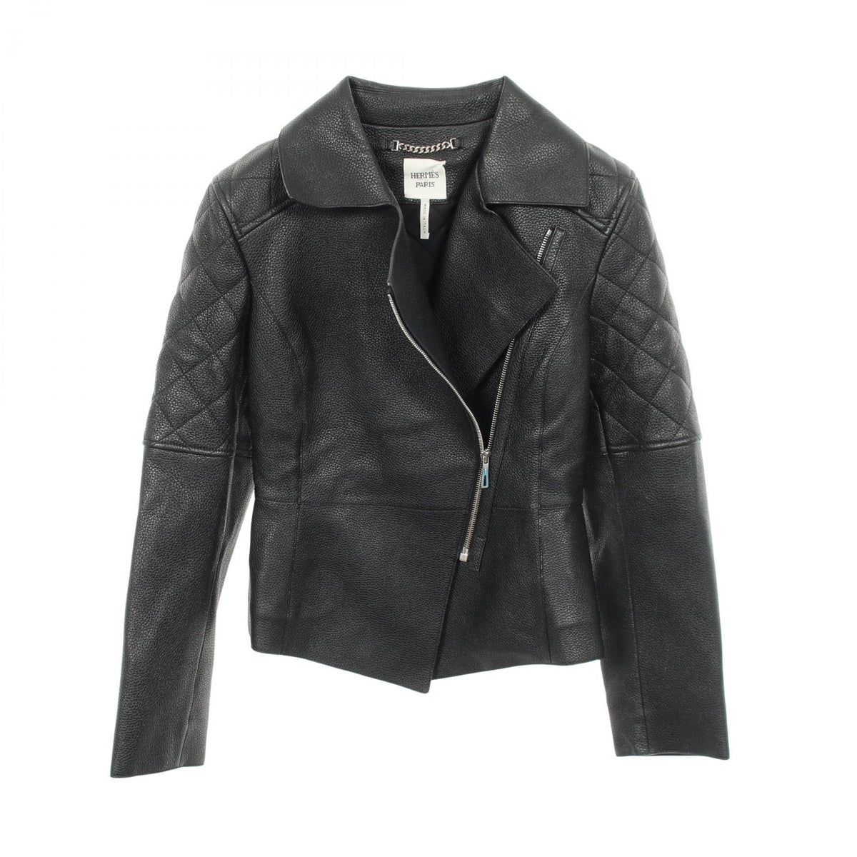 HERMES Deerskin Leather Jacket Black Size 36