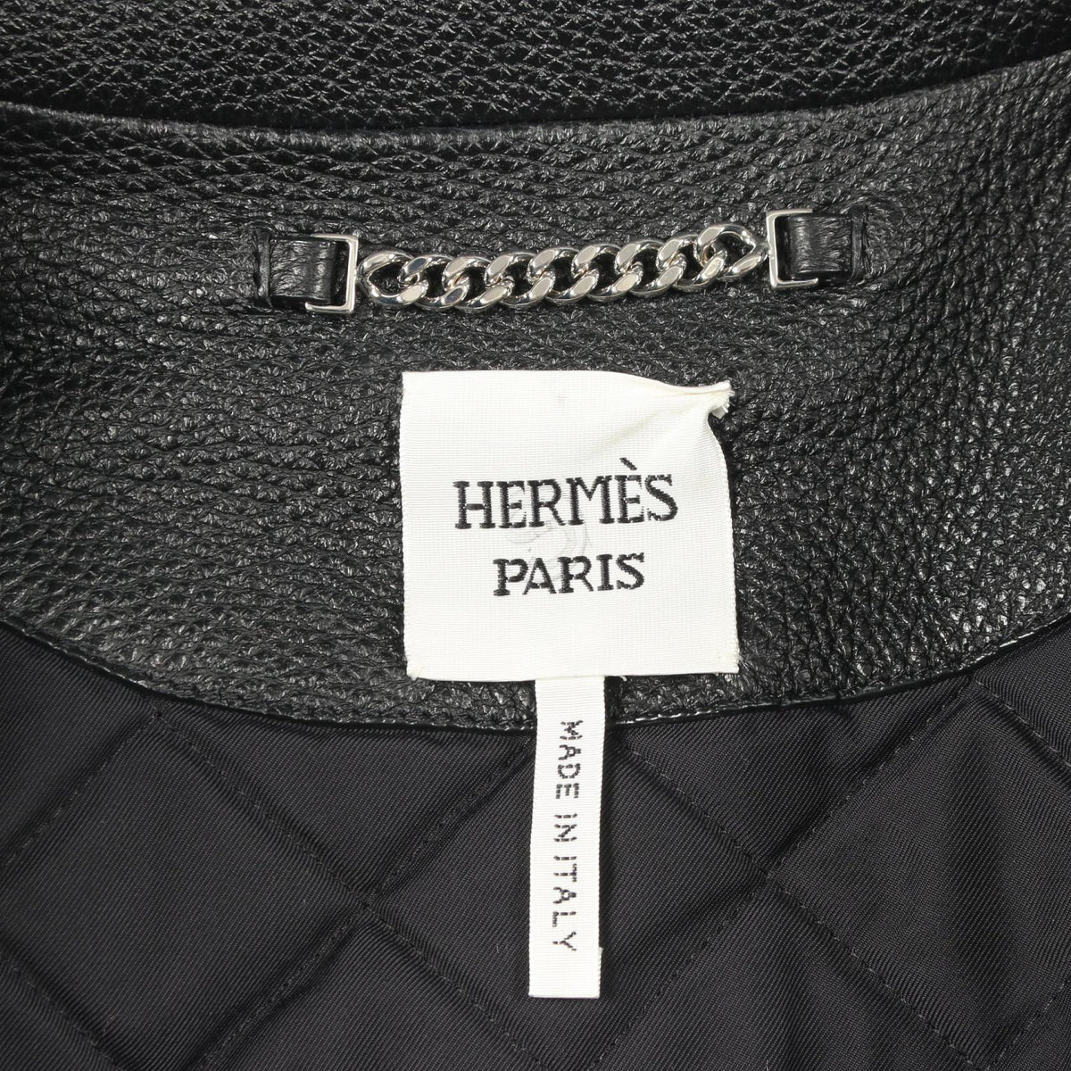 HERMES Deerskin Leather Jacket Black Size 36