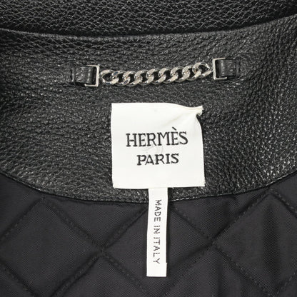 HERMES Deerskin Leather Jacket Black Size 36