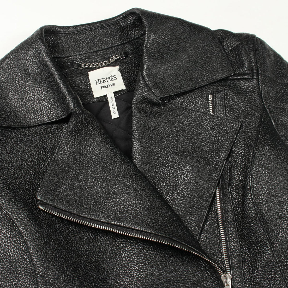 HERMES Deerskin Leather Jacket Black Size 36