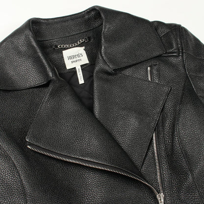 HERMES Deerskin Leather Jacket Black Size 36