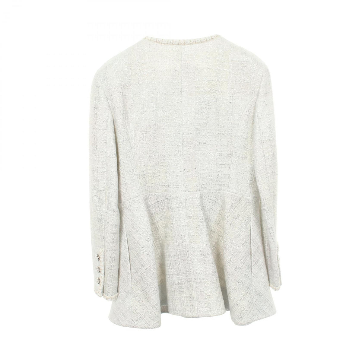 CHANEL CC Button Collarless Jacket Cotton White Size 38