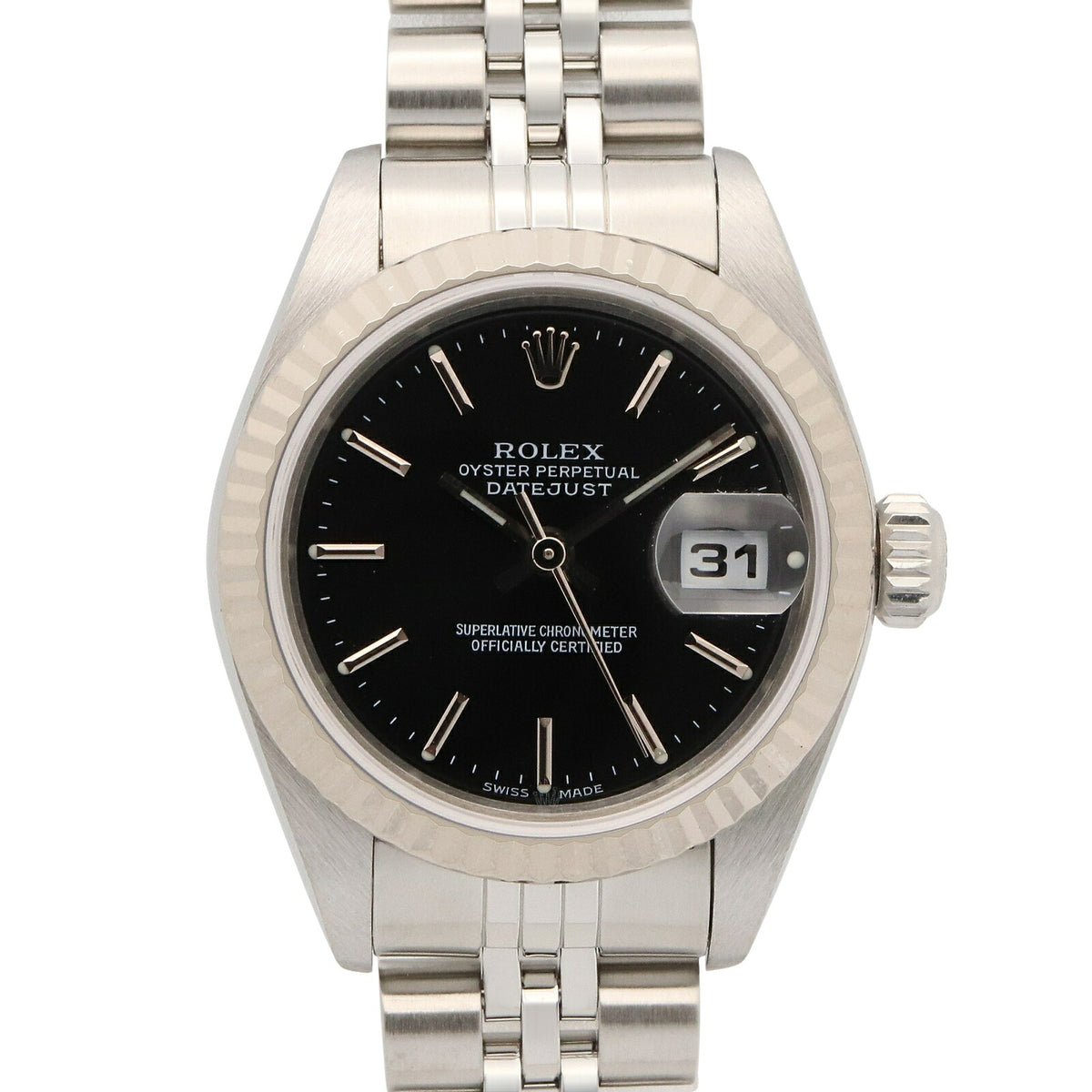 ROLEX Datejust K18 WG SS Watch Baton Black