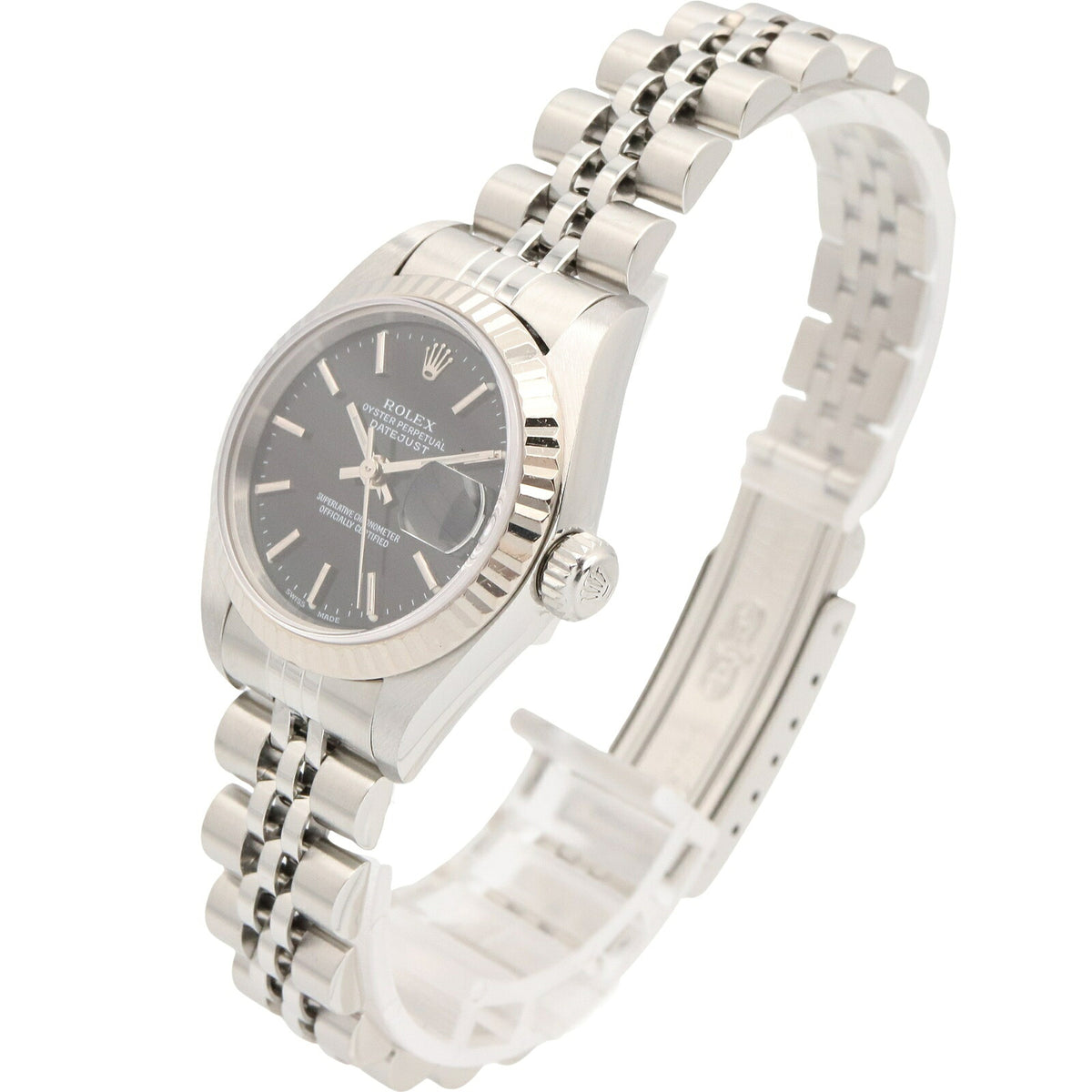 ROLEX Datejust K18 WG SS Watch Baton Black