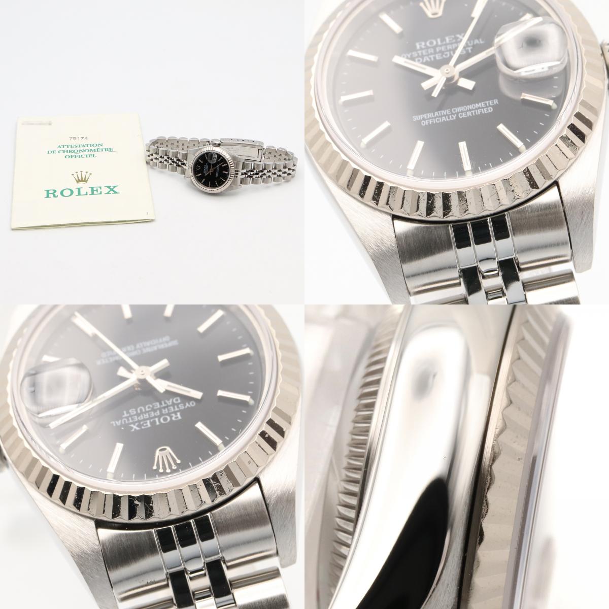 ROLEX Datejust K18 WG SS Watch Baton Black