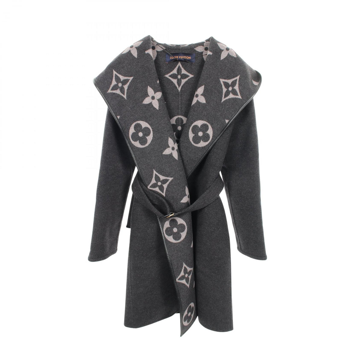 LOUIS VUITTON Hooded Giant Monogram Wool Wrap Coat Size 36