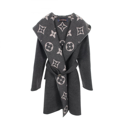 LOUIS VUITTON Hooded Giant Monogram Wool Wrap Coat Size 36