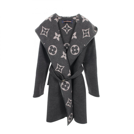 LOUIS VUITTON Hooded Giant Monogram Wool Wrap Coat Size 36