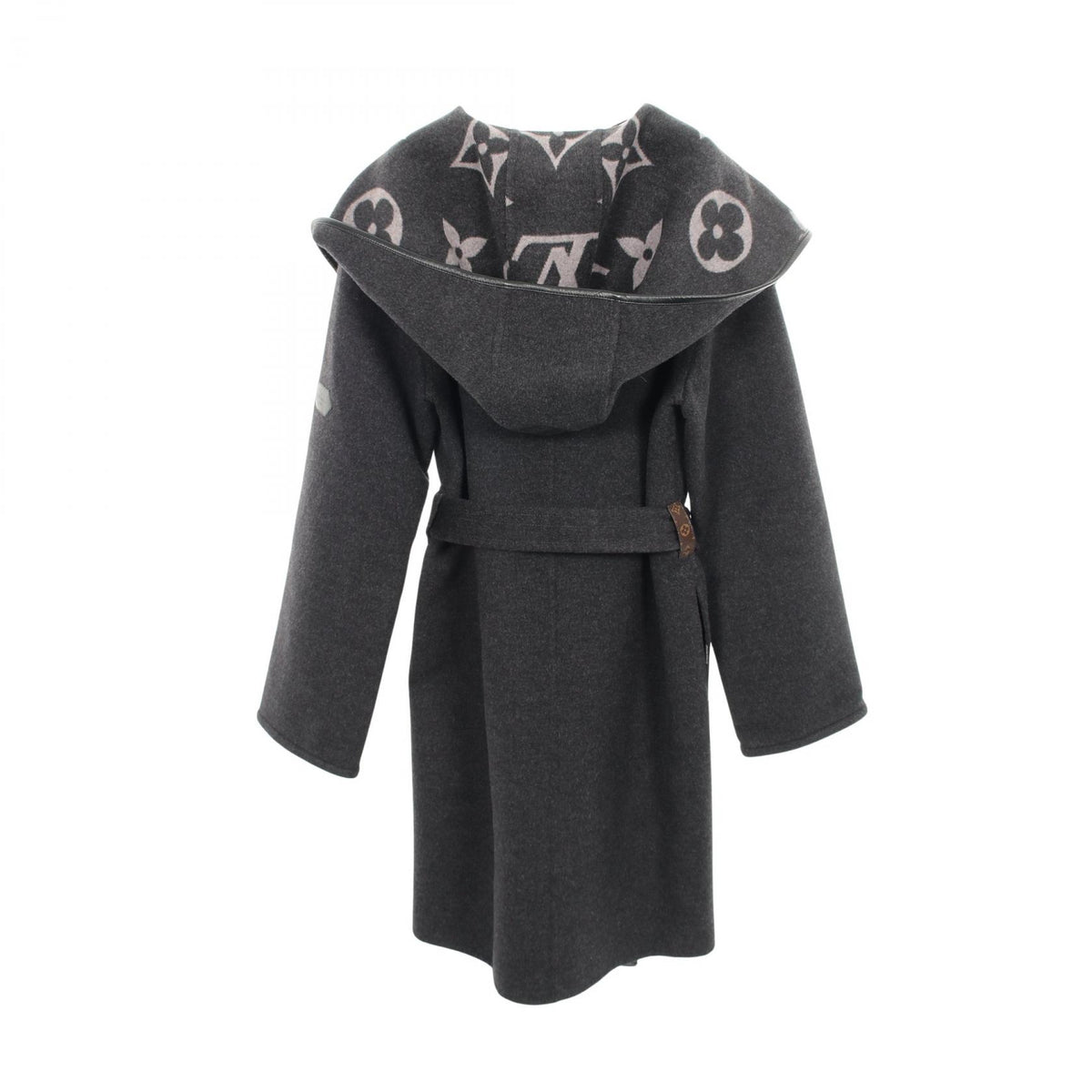 LOUIS VUITTON Hooded Giant Monogram Wool Wrap Coat Size 36