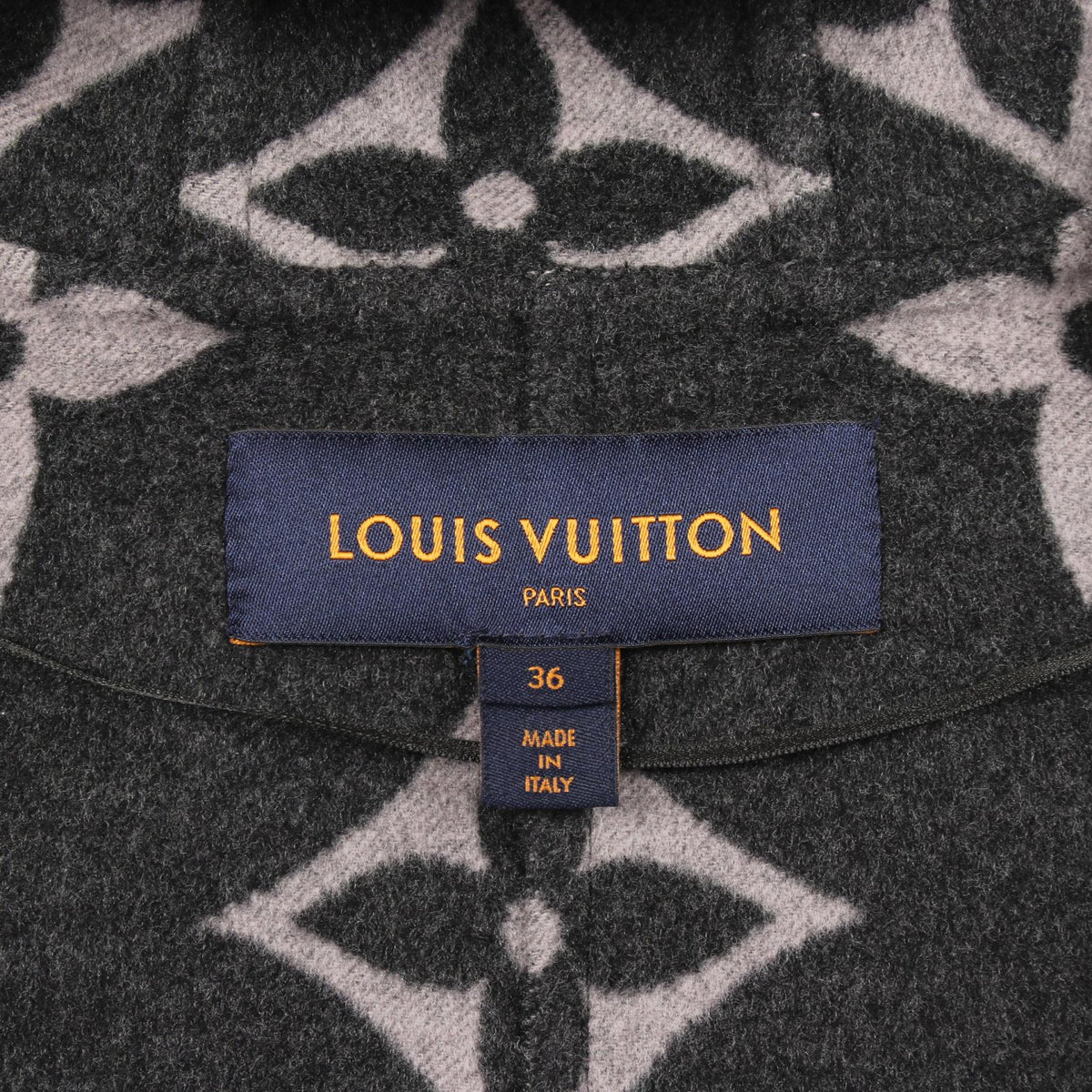 LOUIS VUITTON Hooded Giant Monogram Wool Wrap Coat Size 36