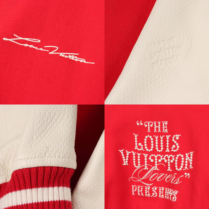 LOUIS VUITTON Mixed Leather Varsity Jacket Red Size 50