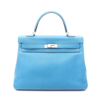 HERMES Kelly 35 Blue Zanzibar Handle Bag