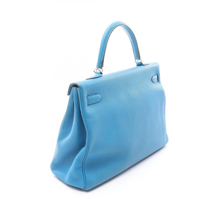 HERMES Kelly 35 Blue Zanzibar Handle Bag