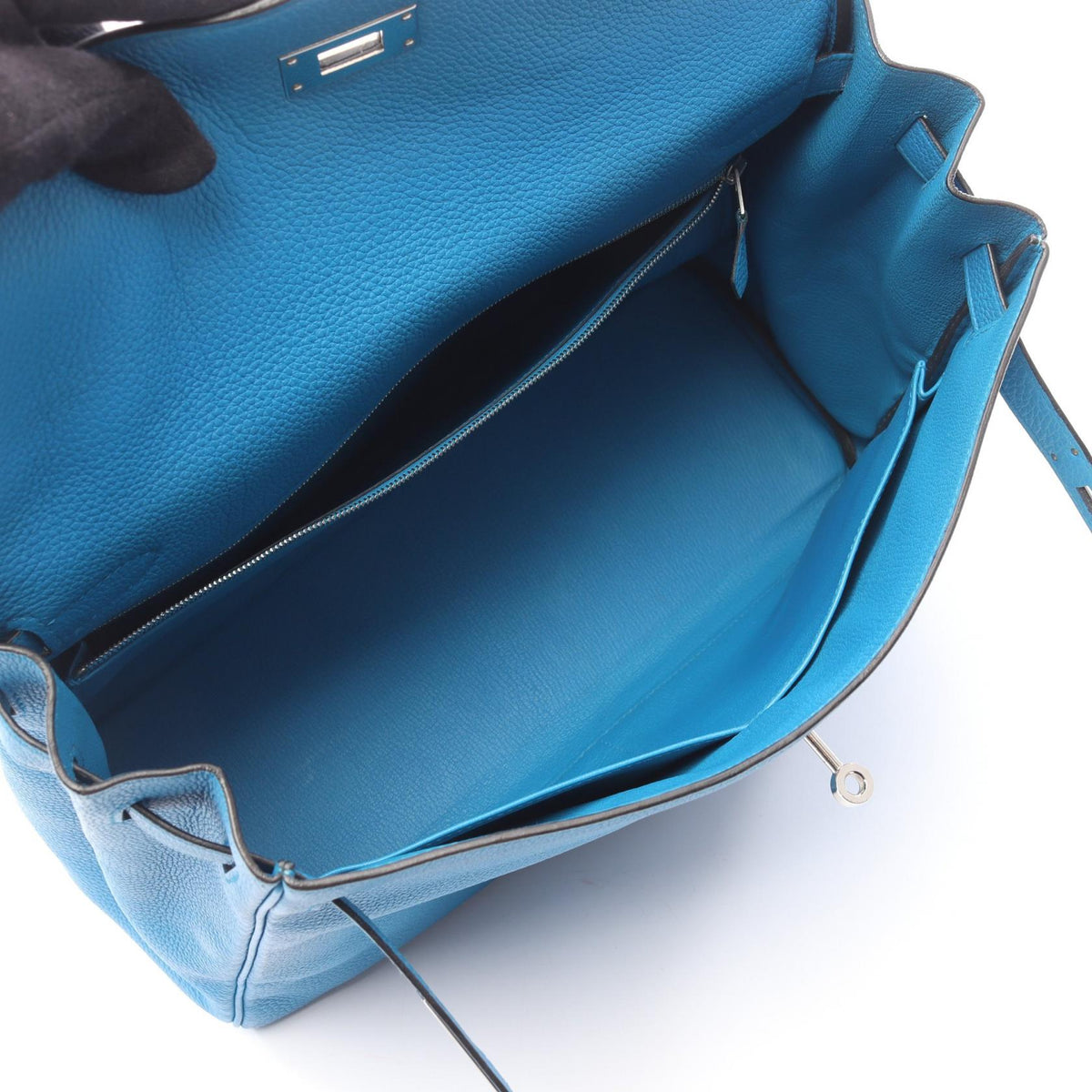HERMES Kelly 35 Blue Zanzibar Handle Bag