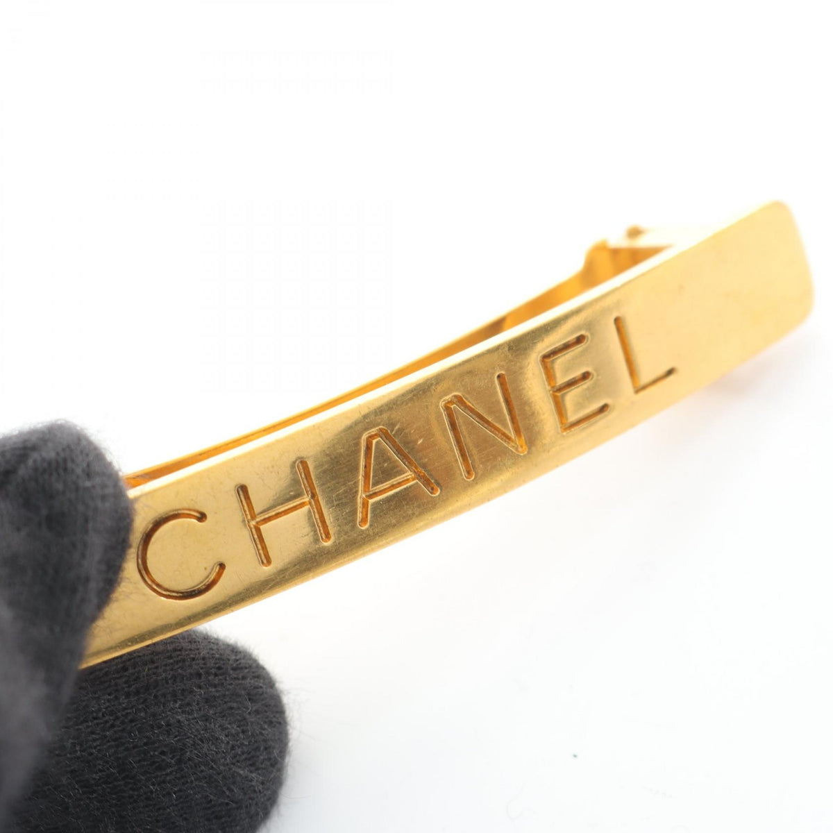 CHANEL Logo 97P Gold Plated Barrette Gold