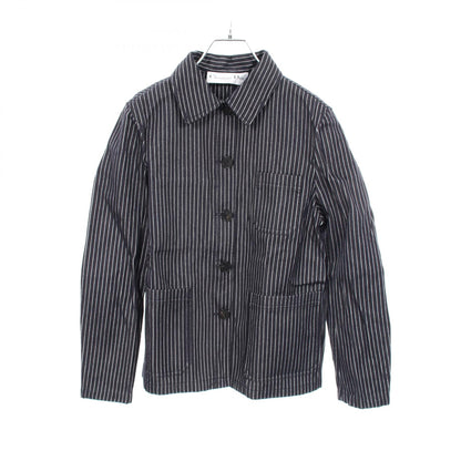 Dior BEE Embroidery Stripe Silk Cotton Up Blue Shirt Size 44