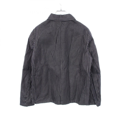 Dior BEE Embroidery Stripe Silk Cotton Up Blue Shirt Size 44
