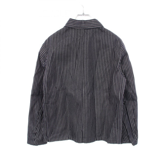 Dior BEE Embroidery Stripe Silk Cotton Up Blue Shirt Size 44