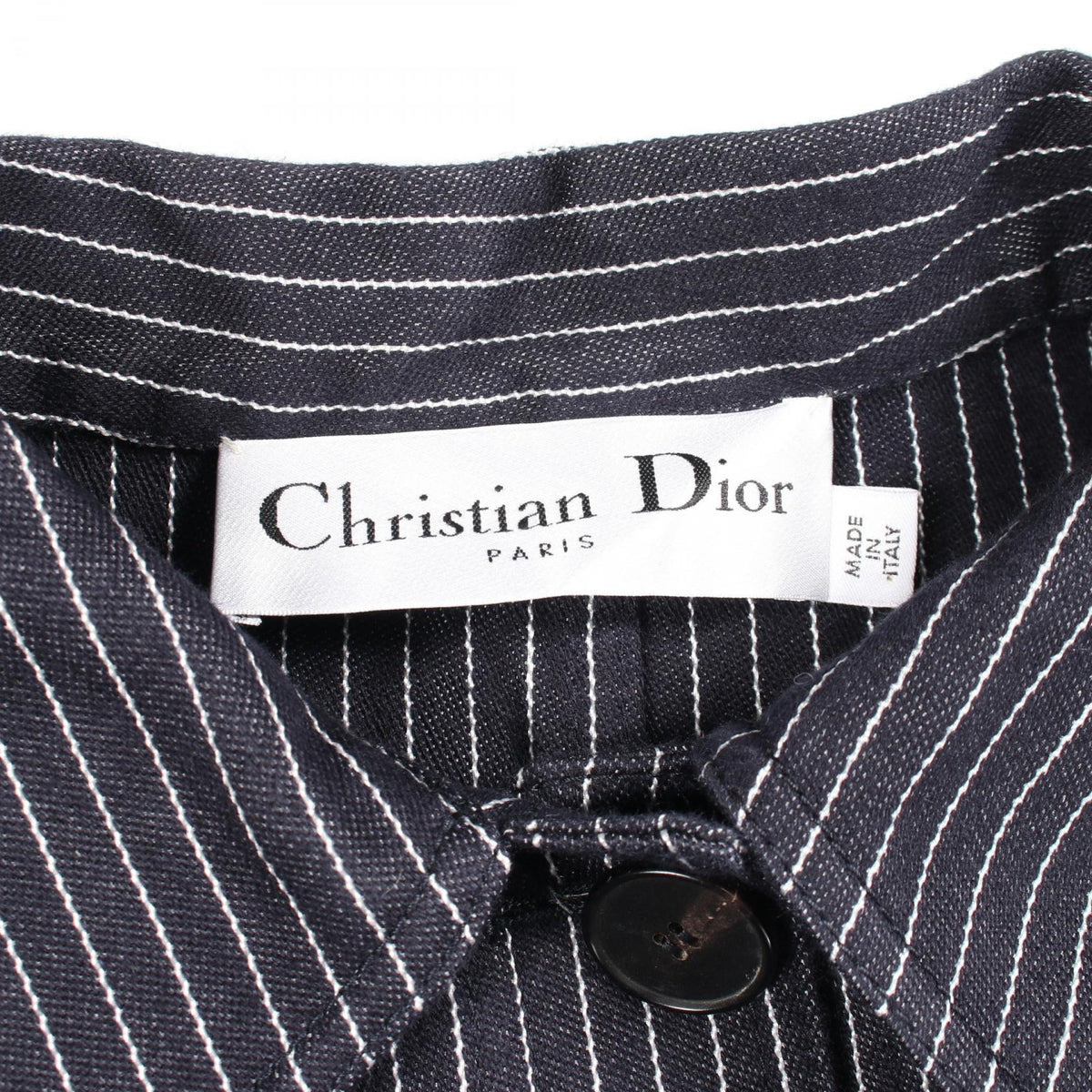 Dior BEE Embroidery Stripe Silk Cotton Up Blue Shirt Size 44