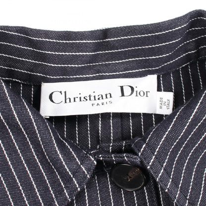 Dior BEE Embroidery Stripe Silk Cotton Up Blue Shirt Size 44