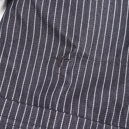 Dior BEE Embroidery Stripe Silk Cotton Up Blue Shirt Size 44