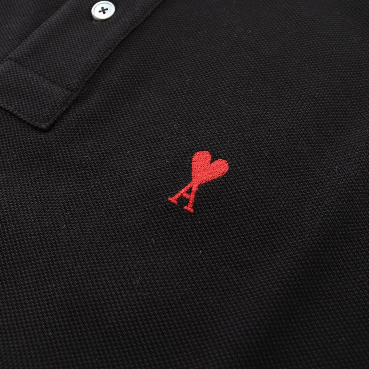 AMI Logo Cotton Polo Shirt Black Size L