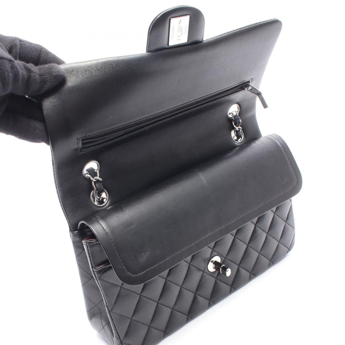 CHANEL Black Lambskin Shoulder Bag
