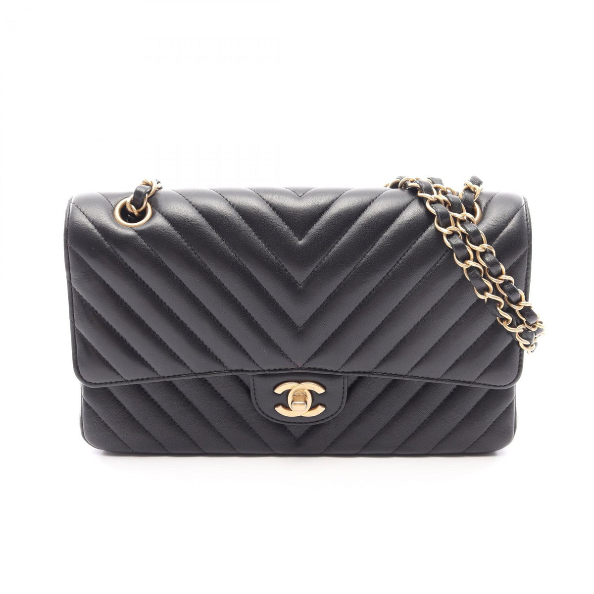 CHANEL Chevron V-Stitch Double Bag Black