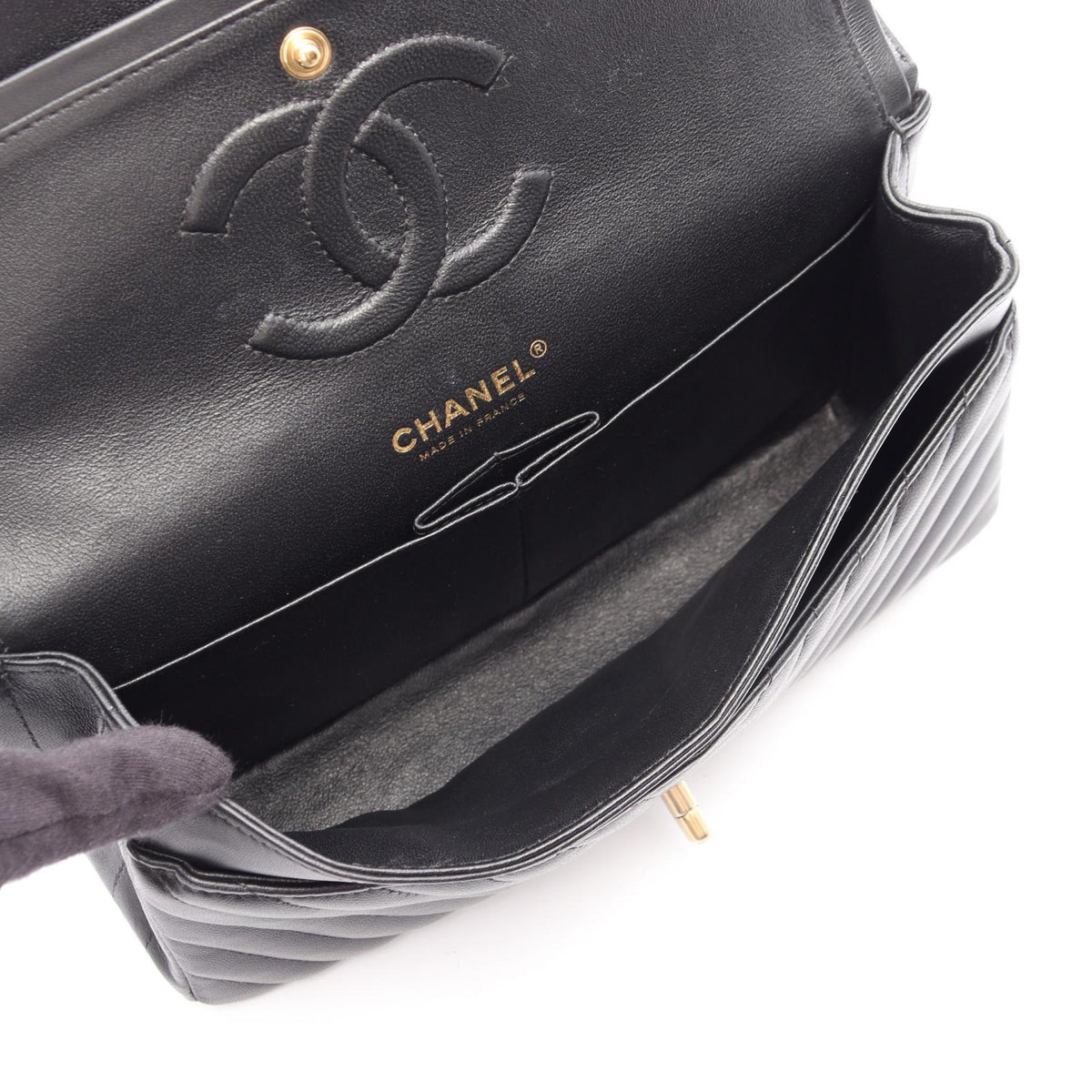 CHANEL Chevron V-Stitch Double Bag Black
