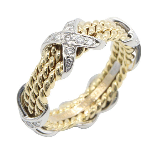 TIFFANY&CO 3 Row Diamond X Ring Pt950 K18YG Size JP 10.5