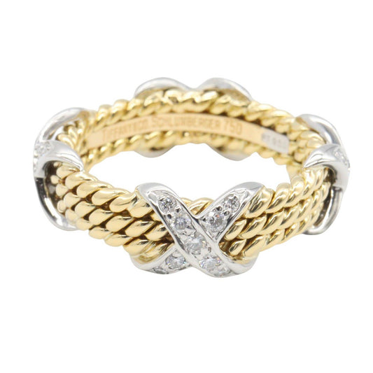 TIFFANY&CO 3 Row Diamond X Ring Pt950 K18YG Size JP 10.5