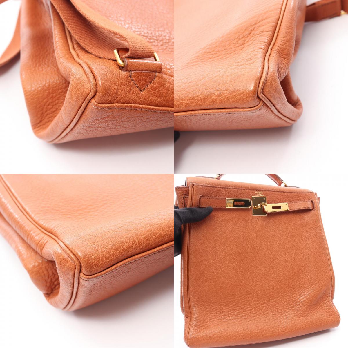 HERMES Kelly Ad GM Buffle Backpack Brown