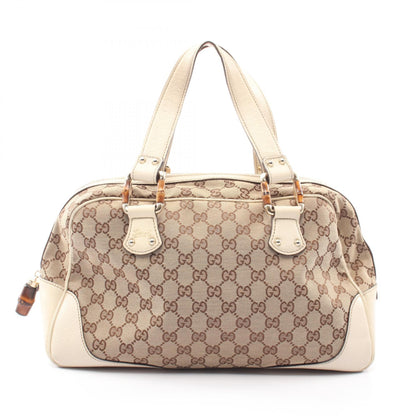 GUCCI Bamboo GG Canvas Leather Beige Ivory Tote