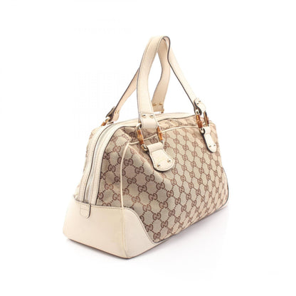 GUCCI Bamboo GG Canvas Leather Beige Ivory Tote
