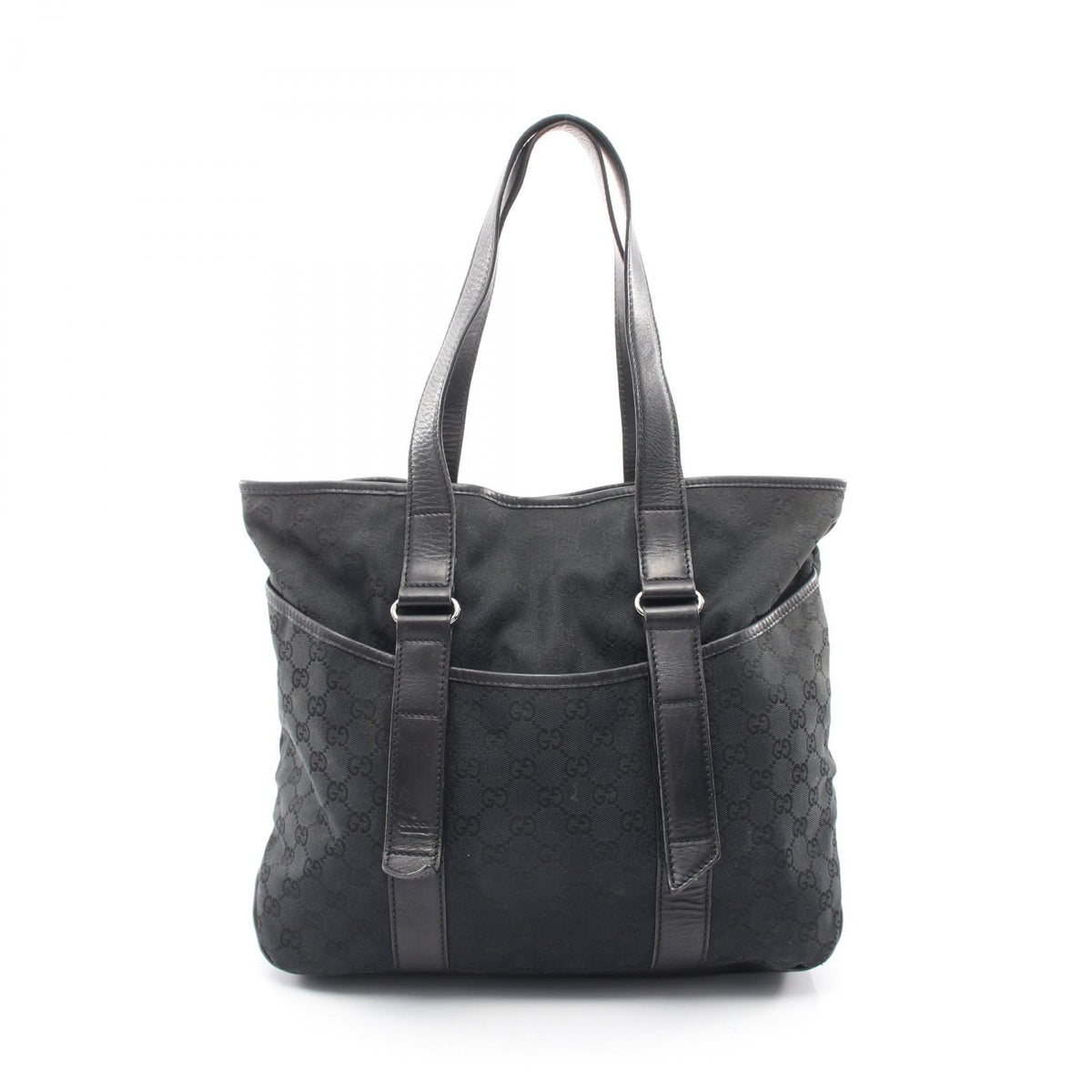 GUCCI GG Black Canvas Leather Tote Bag