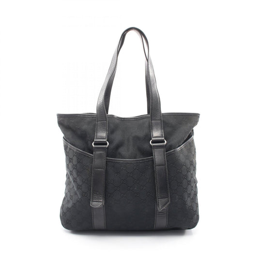 GUCCI GG Black Canvas Leather Tote Bag