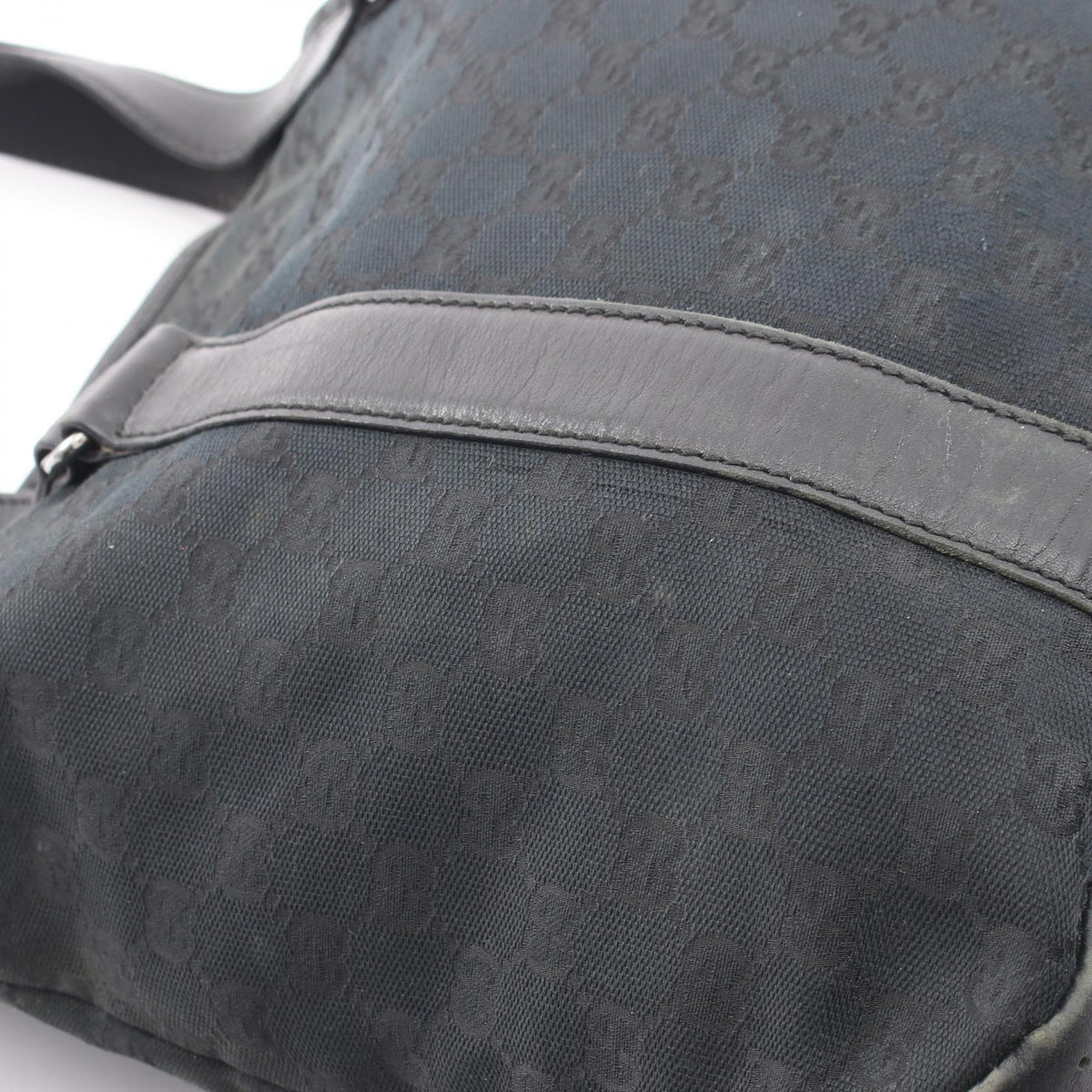 GUCCI GG Black Canvas Leather Tote Bag