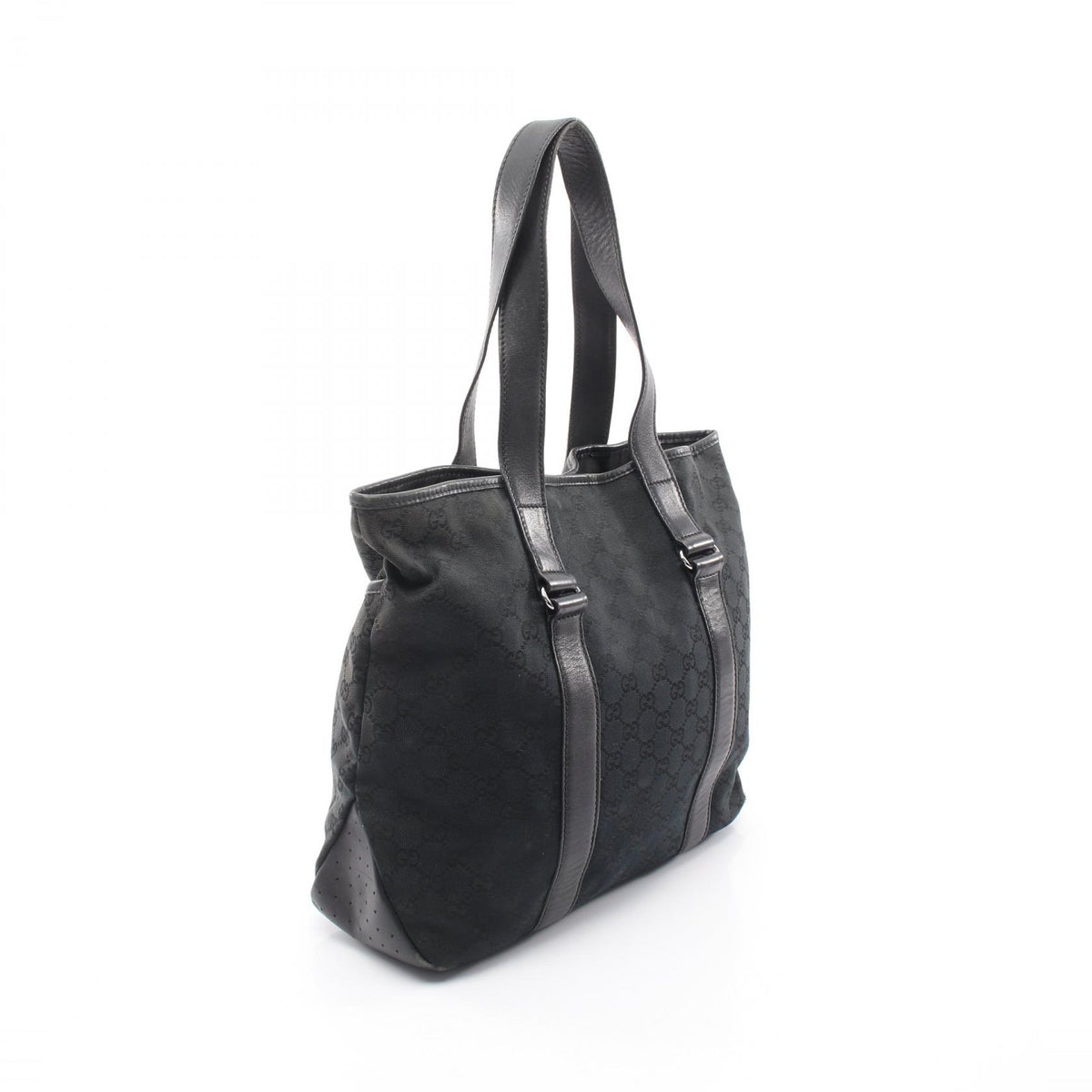 GUCCI GG Black Canvas Leather Tote Bag