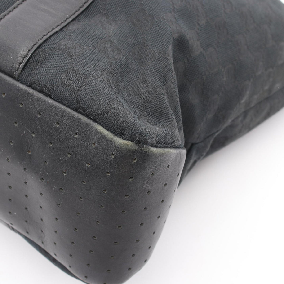 GUCCI GG Black Canvas Leather Tote Bag