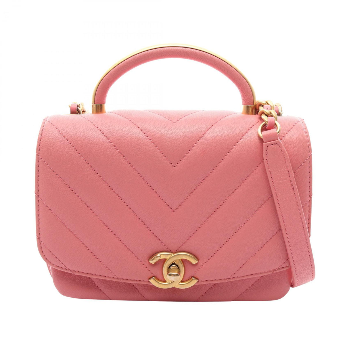 CHANEL Chevron V-Stitch 2-Way Top Bag Pink